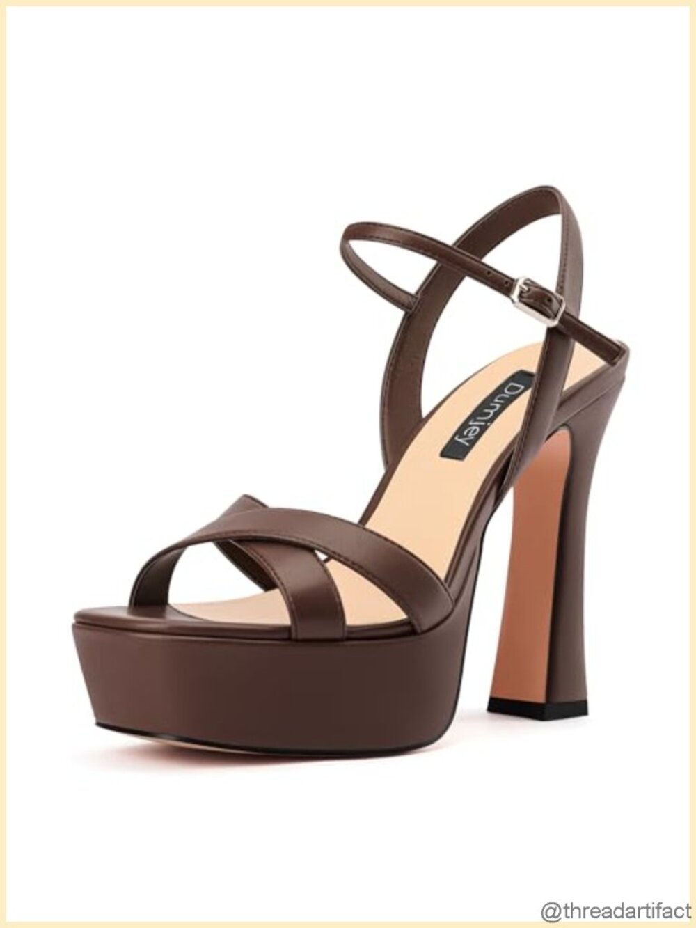 Women's Faux Leather Platform Heeled Sandals Ankle Strap Chunky High Heel